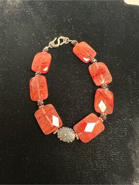 Artisan Cherry Quartz & Garnet Gemstones w/ Bali silver Bracelet